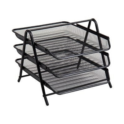 Black Steel Mesh 3-Tier Letter Tray Organizer