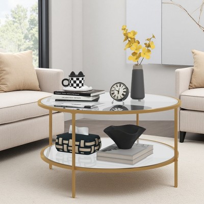 32" Glass 2-Tier Round End Coffee Table