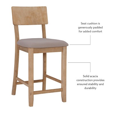 Gray Wood Backless Counter Stool with Padded Seat