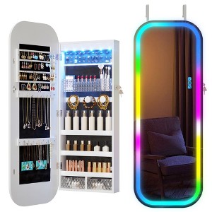 Fredees Round Mirror Jewelry Cabinet, Door-Hanging Armoire with Wall-Mounted Full-Length Mirror & Jewelry Storage - 1 of 4