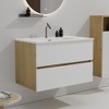 COWLOWN Black 29.9-in Contemporary Wall-Mounted Bathroom Vanity with Snow White & Natural Oak Finish, Silent Soft-Close Drawers - 2 of 4