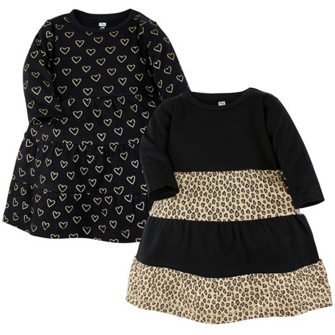 Hudson Baby Girl Cotton Dresses, Leopard Gold Heart, 6-9 Months