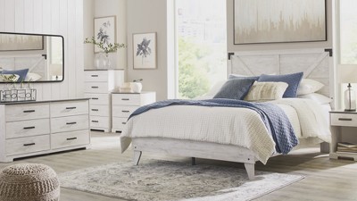 Full Whitewash Wood Panel Headboard with Crossbuck Detail