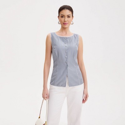 Women's Front-Button Tank Top - A New Day™ Blue Striped
