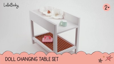 White and Beige Wooden Doll Changing Table with Accessories Set