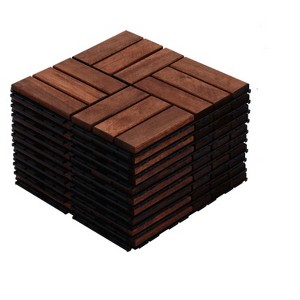 Chic Crate-Acacia Wood Interlocking Plank Flooring – Checker Pattern 10Pcs 12"x12", Weatherproof Outdoor Flooring for Patio, Balcony & Poolside, Brown - 1 of 4