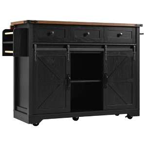 Maliang 53.7" Farmhouse Kitchen Island with Wheels, 2 Sliding Barn Door Kitchen Storage Island with Drop Leaf - 1 of 4