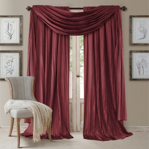 Athena Faux Silk Window Curtain And Scarf Set - 52 X 108 - Red - Elrene  Home Fashions : Target