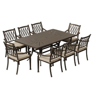 Mondawe 9-Piece Cast Aluminum Patio Dining Set 1 Rectangle Retro Table and 8 Dining Chairs with Cushion - 1 of 4