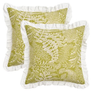 REGALWOVEN Fade-Resistant Leaf Print Ruffled Trim Bohemian Throw Pillow Cases 2 Pcs - 1 of 4