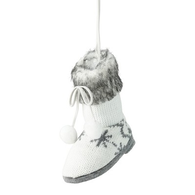 Raz Imports 4.5" Snowflake Sweater Boot with Pom Pom Laces Christmas Ornament - White/Gray