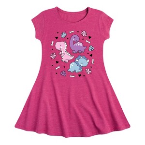Girls' - Instant Message - Stacked Girly Dinos Fit & Flair Cap Sleeve Graphic Dress - 1 of 4