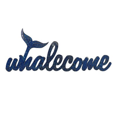 Beachcombers Mosaic Whalecome Sign Wall Coastal Plaque Sign Wall Hanging Decor Decoration For The Beach 21.6 x 0.5 x 12.5 Inches.