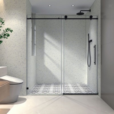 Frameless Shower Door: Fixed and Sliding Panels, 70mm Stainless Pulleys, Soft-Close, Easy-Clean, Safe