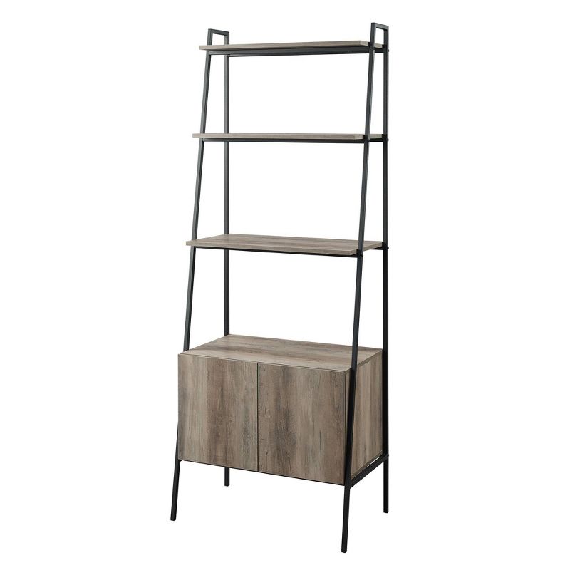 72" Open Shelf and Closed Storage Cabinet Ladder Bookcase - Saracina Home, 1 of 13