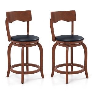 Tangkula 24" Swivel Bar Stools Set of 2 w/ Rubber Wood Frame Upholstered Seat Footrest - 1 of 4