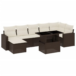 vidaXL 8 Piece Patio Sofa Set with Cushions - Brown and Cream - 1 of 4