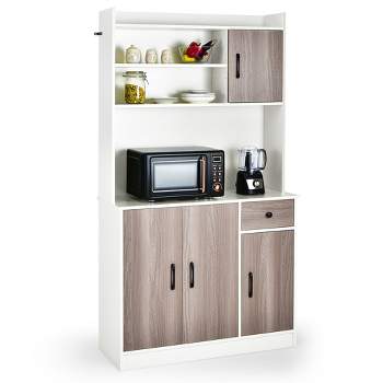 Costway 4-Door 71'' Kitchen Buffet Pantry Storage Cabinet w/Hutch Adjustable Shelf White\Black