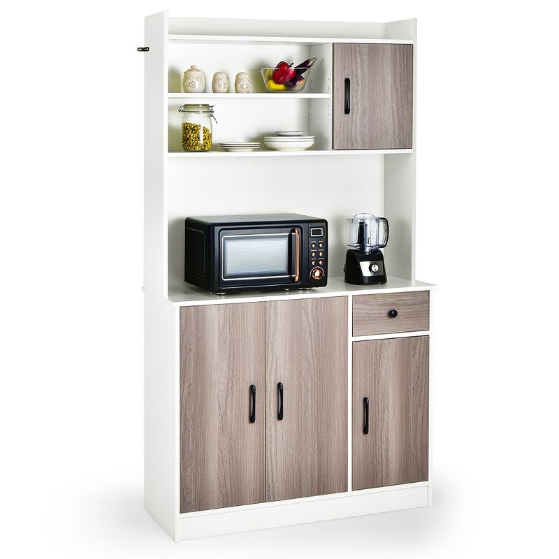 Costway 4-Door 71'' Kitchen Buffet Pantry Storage Cabinet w/Hutch Adjustable Shelf White\Black, 1 of 11