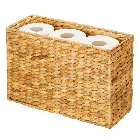 mDesign Small Woven Seagrass Bathroom Toilet Tank Storage Basket - Natural/Tan