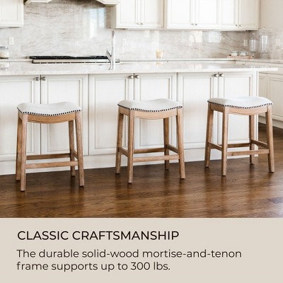 Reclaimed Oak Backless Saddle Stool Set in Weathered Finish