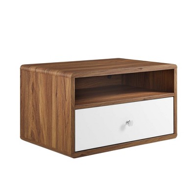Modway Transmit Wall-Mount Nightstand – Floating Design with Wood Grain Drawer