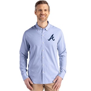 Atlanta Braves Cutter & Buck Skyline Epic Confidence Recycled Pinstripe Mens Long Sleeve Dress Shirt - Tour Blue/White - Large - 1 of 1
