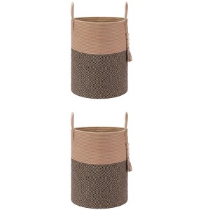 REGALWOVEN Odorless Cotton Rope Widened Handles Storage Basket with Tassel Beads 2 Pcs - 1 of 4