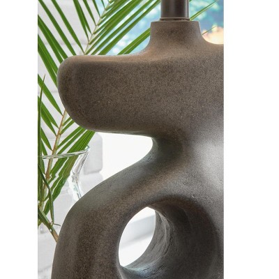 Distressed Black Sculptural Table Lamp with Oval Shade
