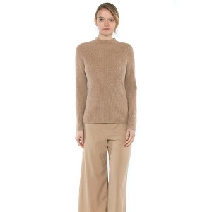 JENNIE LIU Women's 100% Pure Cashmere Long Sleeve Chuncky Rib Funnel Neck Sweater - 1 of 1