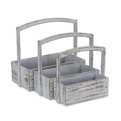 Cheung's Caspen Set of 3 High Handle Gray Wood Bins