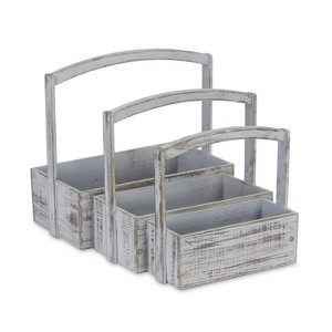 Cheung's Caspen Set of 3 High Handle Gray Wood Bins - 1 of 4