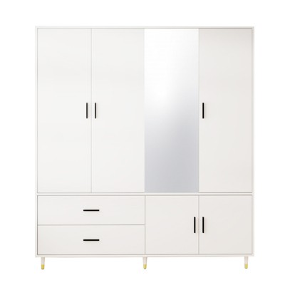 Keloyid White Wood 62.99 in. Armoire with 2 Drawers and 7 Shelves