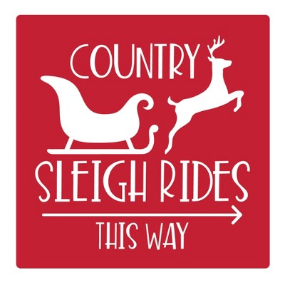 Christmas by Krebs Set of 4 Red and White "COUNTRY SLEIGH RIDES THIS WAY" Square Coasters 4"