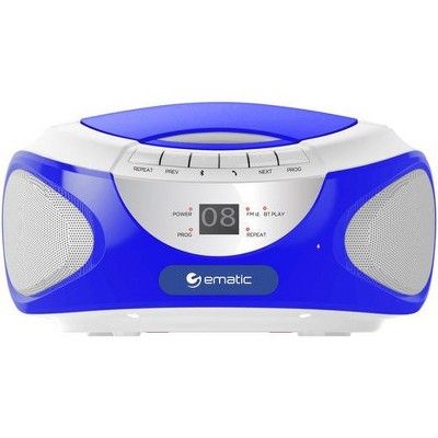 Ematic CD Boombox with Bluetooth Audio & Speakerphone EBB9224 - 1 x Disc Integrated Stereo Speaker - Blue - CD-DA - Auxiliary Input