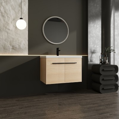 NicBex Floating Bathroom Vanity with Sink,Bathroom Sink Vanity with Metal Handle,24/30/36 inch Bathroom Sink Cabinet,Oak/Brown