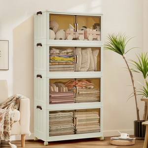 Stackable Storage Bins, Plastic Bins for Storage with Lids, Plastic Storages Drawers, Foldable Collapsible Closet Organizers - 1 of 4