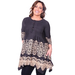 Women's Plus Size 3/4 Sleeve Printed Lucy Tunic Top - White Mark - 1 of 3
