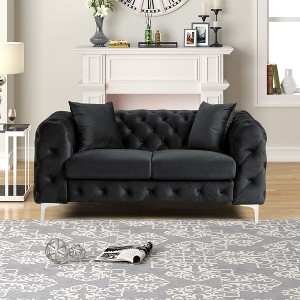 Contemporary 62" with Deep Button Tufting Dutch Velvet Solid Wood Frame and Iron Legs-Morden Fort - 1 of 4