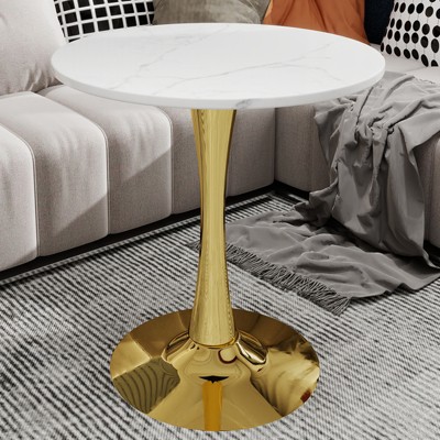 Airsurfer 30-inch White and Gold Side Table Modern Elegance Marble Side Table Living Room Accent for Living Room Decor