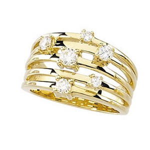 Pompeii3 3/4ct Diamond Multi Row Wide Right Hand Ring 10k White or Yellow Gold - 1 of 2