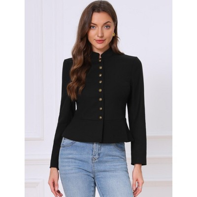 INSPIRE CHIC Women's Business Casual Classic Button Stand Collar Long Sleeve Work Fitted Blazer Suit Jackets Medium Black — фото 4