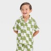 Grayson Mini Toddler Boys' Short Sleeve Wavy Check Printed Thermal Knit Shirt and Shorts Set - Green - 3 of 4