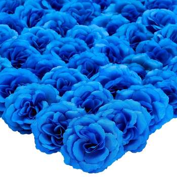 Bright Creations 50 Pack Royal Blue Roses Artificial Flowers Bulk, 3 Inch Stemless Fake Silk Roses for Decorations, Wedding