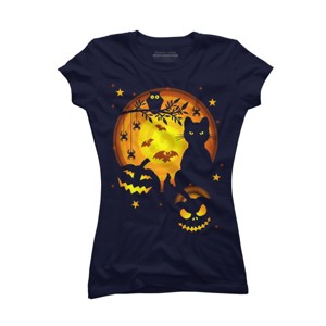 Junior's Design By Humans Halloween Kitty By artizan16 T-Shirt - 1 of 3