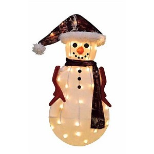 ProductWorks Candy Cane Lane 3D Pre-Lit Outdoor Yard Art Decoration, Camo Snowman, 32in - 1 of 2
