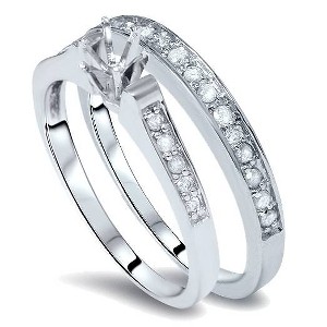 Pompeii3 Diamond Engagement Mount Matching 14K Wedding Ring Set - 1 of 4
