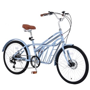 YONWAY 24 Inch Cruiser Bike, 6 Speeds Hybrid Bikes With Dual Disc Brake Suitable For Leisure Riding And Long-distance Commuting - 1 of 4