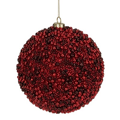Melrose Red Beaded Hanging Shatterproof Christmas Ball Ornament 7" (175mm)