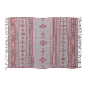 Storied Home Woven Blend Throw with Fair Isle Sweater Pattern and Fringe, Cream Color and Red - 1 of 2